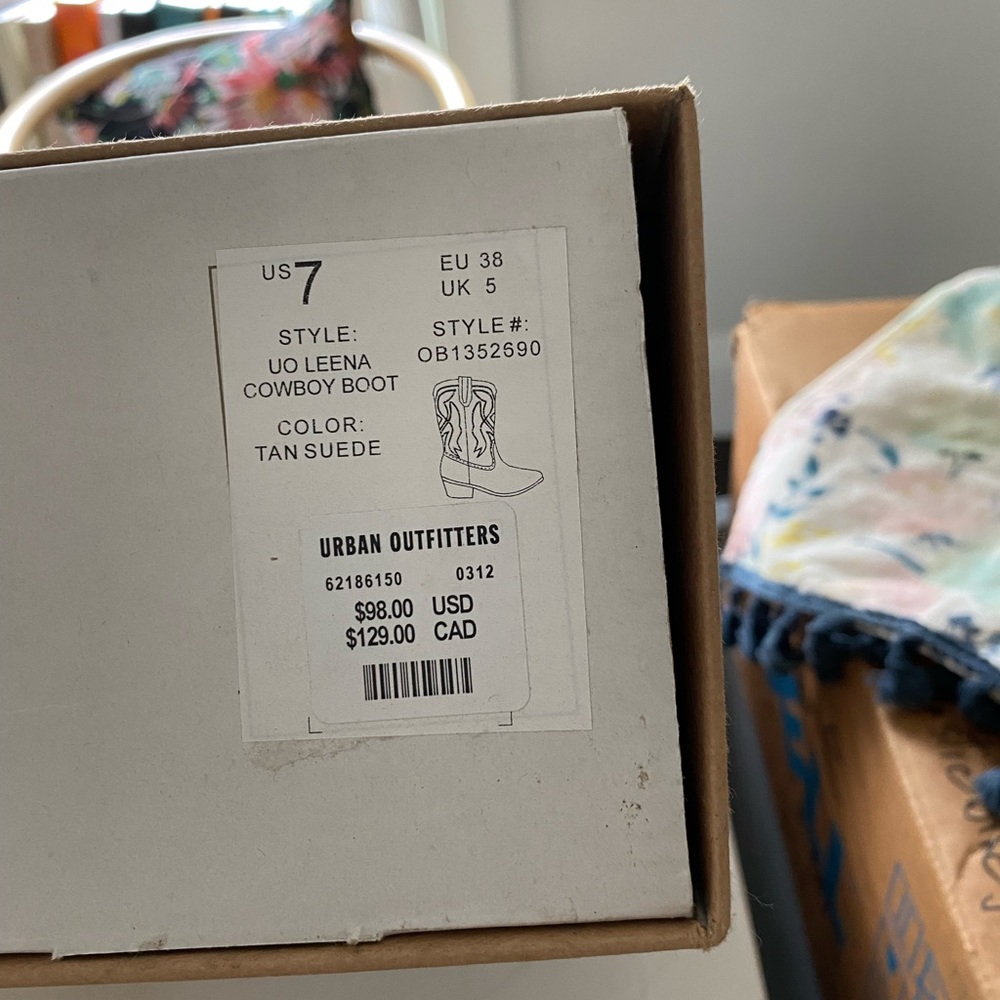Urban outfitters brand new in box suede tan cowboy boots. Size 7